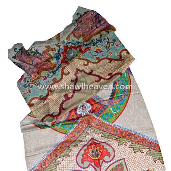 Digital print wool scarves and shawls